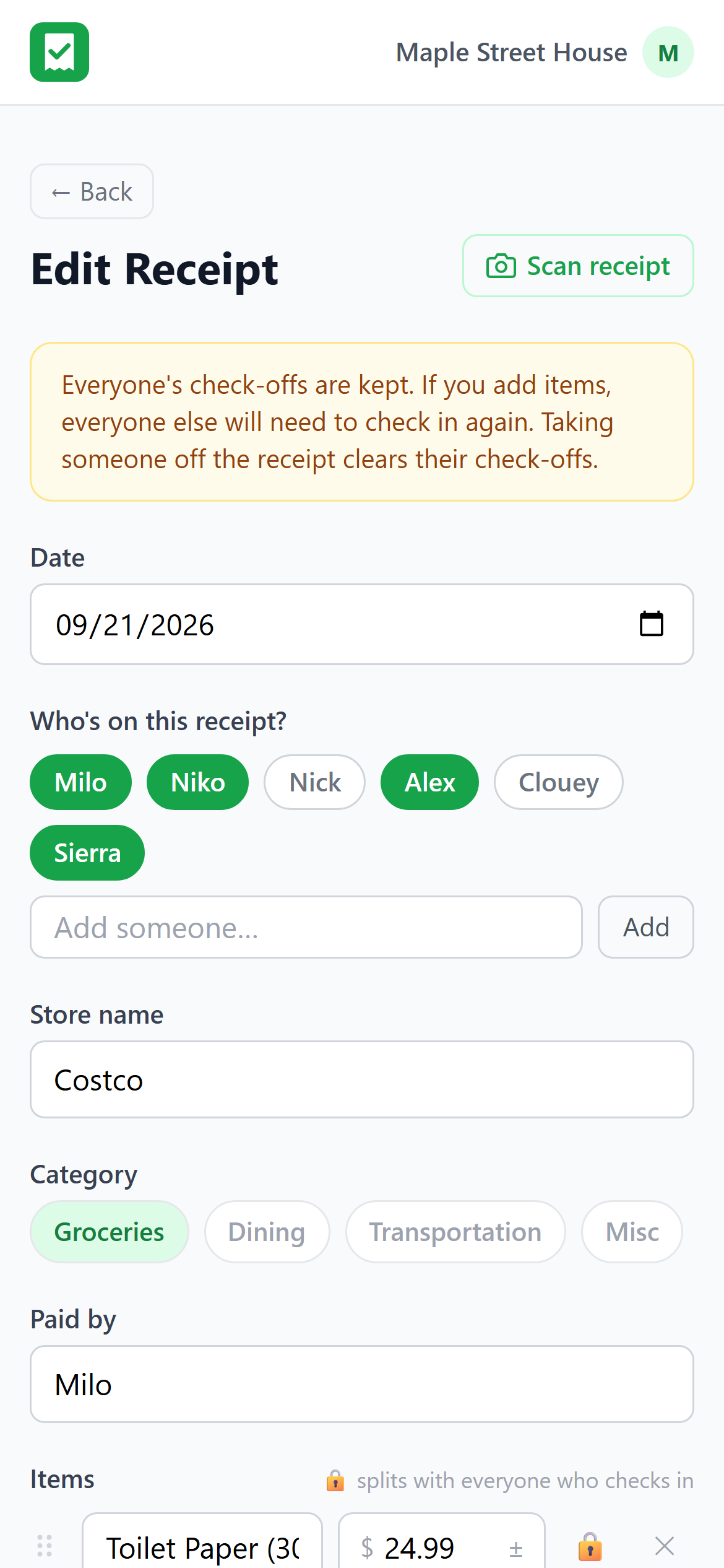 Editing a Costco receipt