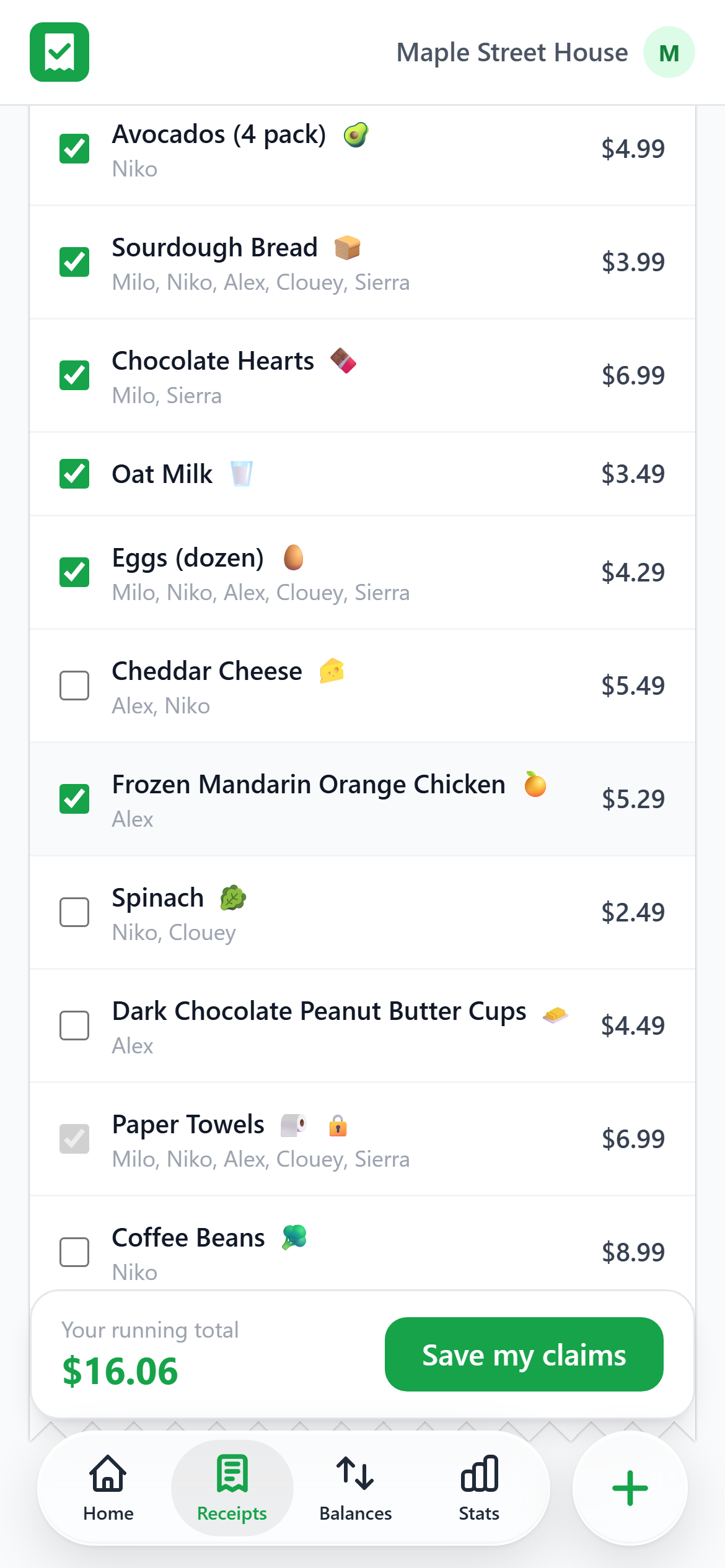 A Trader Joe's receipt with items to check off